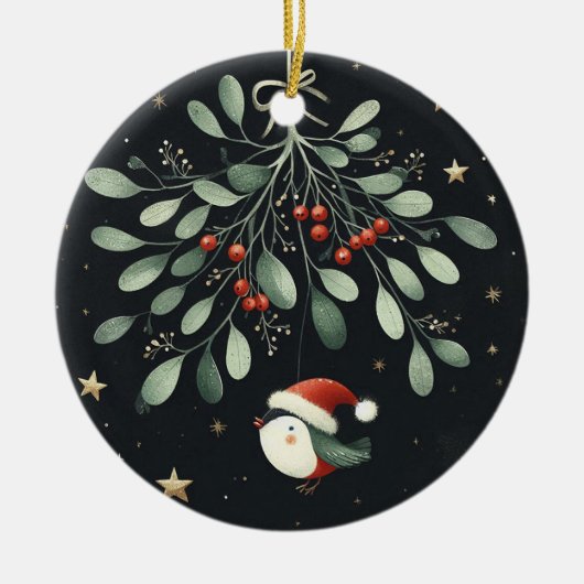 Baby Foto Christmas Mistletoe Robin Wreath Keramik Ornament (Vorne)