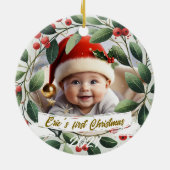 Baby Foto Christmas Mistletoe Robin Wreath Keramik Ornament (Hinten)