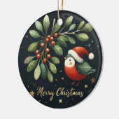 Baby Foto Christmas Mistletoe Robin Wreath Keramik Ornament (Links)