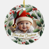 Baby Foto Christmas Mistletoe Robin Wreath Keramik Ornament (Hinten)