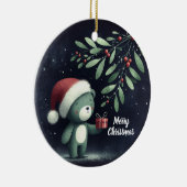 Baby Foto Christmas Mistletoe Robin Wreath Keramik Ornament (Rechts)