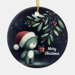 Baby Foto Christmas Mistletoe Robin Wreath Keramik Ornament