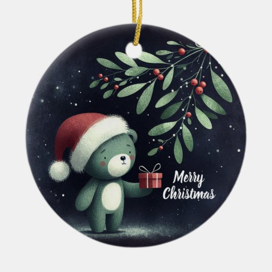 Baby Foto Christmas Mistletoe Robin Wreath Keramik Ornament (Vorne)