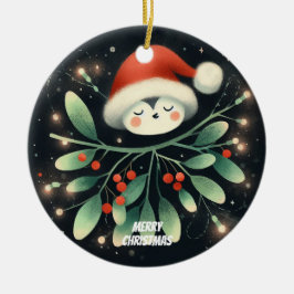 Baby Foto Christmas Mistletoe Robin Wreath Keramik Ornament