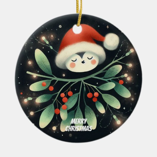 Baby Foto Christmas Mistletoe Robin Wreath Keramik Ornament (Vorne)