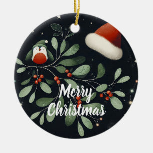 Baby Foto Christmas Mistletoe Robin Wreath Keramik Ornament