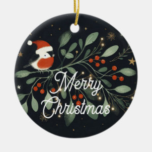 Baby Foto Christmas Mistletoe Robin Wreath Keramik Ornament