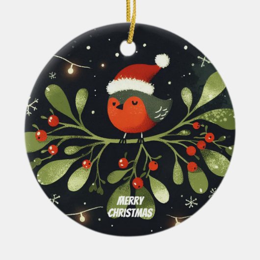Baby Foto Christmas Mistletoe Robin Wreath Keramik Ornament (Vorne)