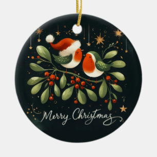 Baby Foto Christmas Mistletoe Robin Wreath Keramik Ornament