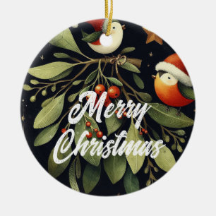 Baby Foto Christmas Mistletoe Robin Wreath Keramik Ornament