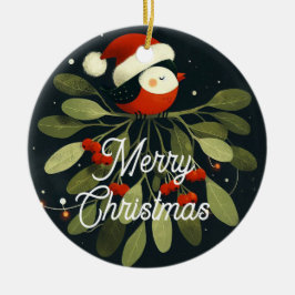Baby Foto Christmas Mistletoe Robin Wreath Keramik Ornament