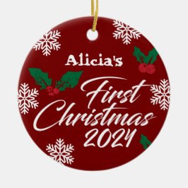 Baby Foto Christmas Mistletoe Snowflakes Keramik Ornament