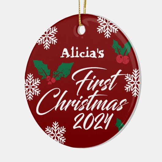 Baby Foto Christmas Mistletoe Snowflakes Keramik Ornament (Links)