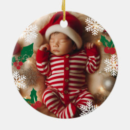 Baby Foto Christmas Mistletoe Snowflakes Keramik Ornament