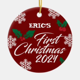 Baby Foto Christmas Mistletoe Snowflakes Keramik Ornament