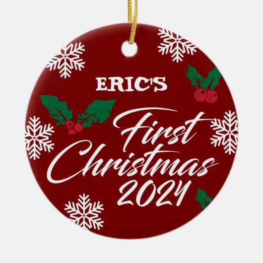 Baby Foto Christmas Mistletoe Snowflakes Keramik Ornament (Vorne)