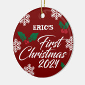 Baby Foto Christmas Mistletoe Snowflakes Keramik Ornament (Links)