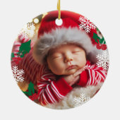 Baby Foto Christmas Mistletoe Snowflakes Keramik Ornament (Hinten)