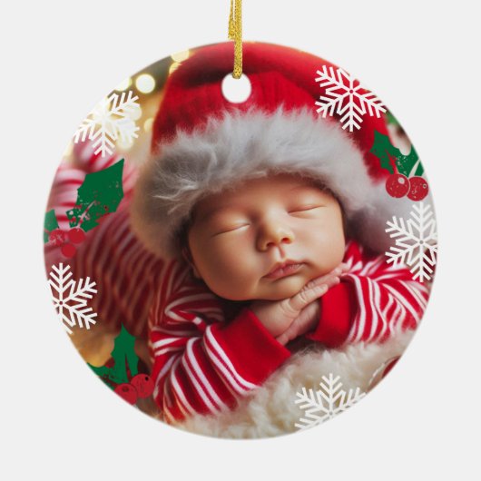 Baby Foto Christmas Mistletoe Snowflakes Keramik Ornament (Hinten)