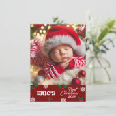 Baby Foto Christmas Mistletoe Snowflakes Menükarte (Stehend Vorderseite)