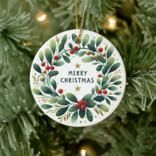 Baby Foto Christmas Mistletoe Wreath Keramik Ornament