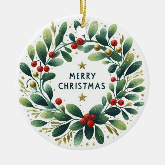 Baby Foto Christmas Mistletoe Wreath Keramik Ornament (Vorne)