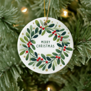 Baby Foto Christmas Mistletoe Wreath Keramik Ornament