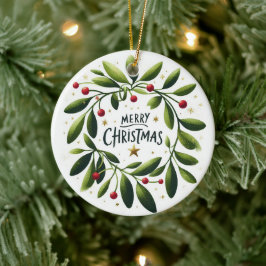 Baby Foto Christmas Mistletoe Wreath Keramik Ornament