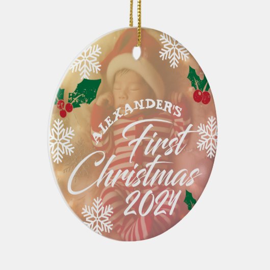 Baby Foto Christmas Mistletoe Wreath Keramik Ornament (Rechts)