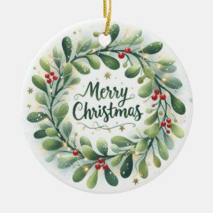 Baby Foto Christmas Mistletoe Wreath Keramik Ornament
