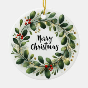 Baby Foto Christmas Mistletoe Wreath Keramik Ornament
