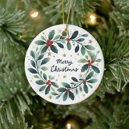 Baby Foto Christmas Mistletoe Wreath Keramik Ornament (Baum)