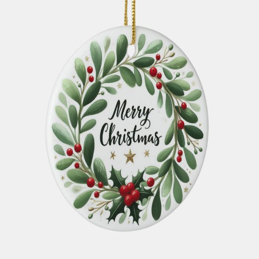 Baby Foto Christmas Mistletoe Wreath Keramik Ornament (Rechts)