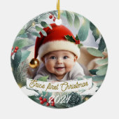 Baby Foto Christmas Mistletoe Wreath Keramik Ornament (Hinten)