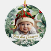 Baby Foto Christmas Mistletoe Wreath Keramik Ornament (Hinten)