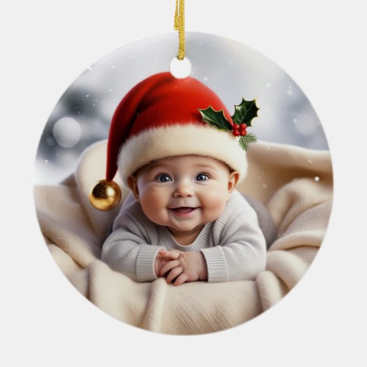 Baby Foto Christmas Niedlich Fox Keramik Ornament (Hinten)