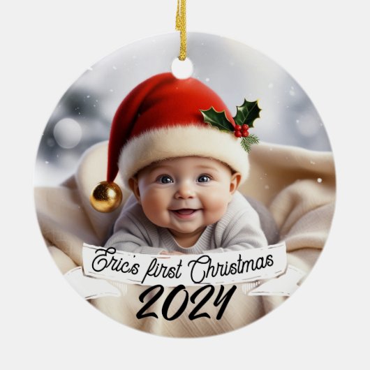 Baby Foto Christmas Niedlich Fox Keramik Ornament (Hinten)