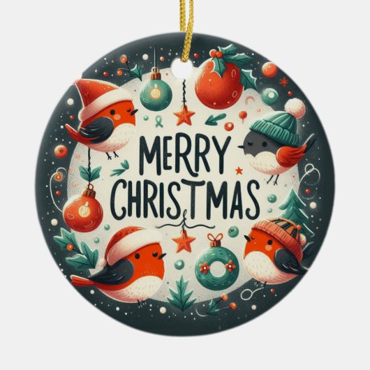 Baby Foto Christmas Niedlich Robins Keramik Ornament (Vorne)