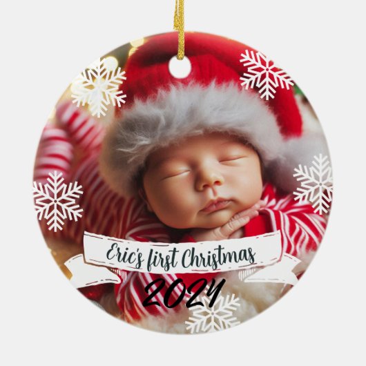 Baby Foto Christmas Niedlich Robins Keramik Ornament (Hinten)