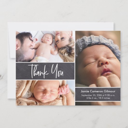 Baby Foto Collage Chalkboard Skriptart Dankeskarte (Vorderseite)