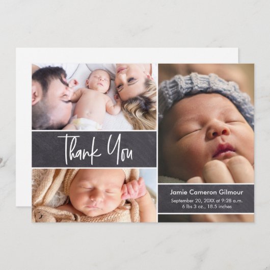 Baby Foto Collage Chalkboard Skriptart Dankeskarte (Vorne/Hinten)