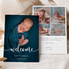 Baby Foto Collage Elegant Name Script Birth Ankündigung