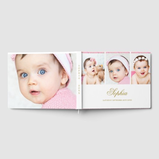 Baby Foto Collage Elegantes Gold White Gästebuch (Voll)