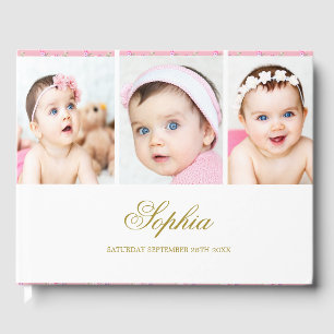 Baby Foto Collage Elegantes Gold White Gästebuch