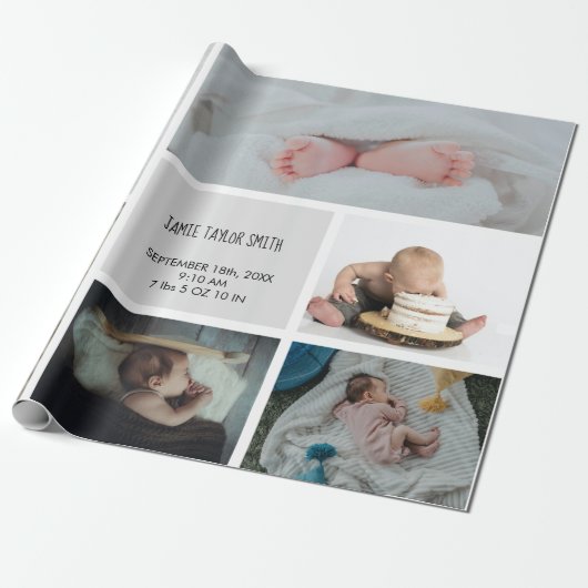 Baby Foto Collage Keepsake Name Birth Date Geschenkpapier (Ungerollt)