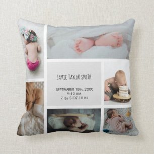 Baby Foto Collage Keepsake Name Birth Date Kissen
