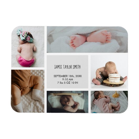 Baby Foto Collage Keepsake Name Birth Date Magnet (Horizontal)