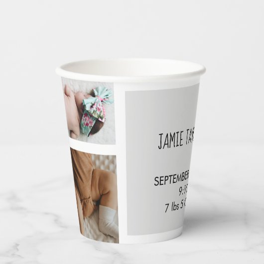 Baby Foto Collage Keepsake Name Birth Date Pappbecher (Vorderseite)