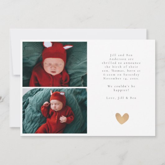 Baby Foto Collage Moderne Herzkalligraphie Geburt Ankündigung (Rückseite)