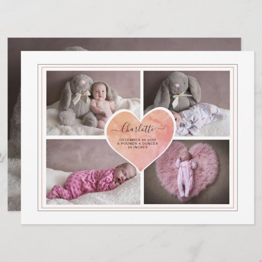 Baby Foto Collage Script Typografy Birth (Vorne/Hinten)